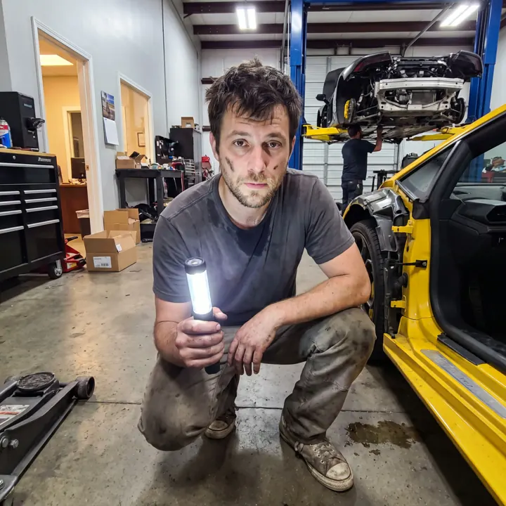 Creator showing a product in a garage