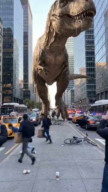 A dinosaur in the city